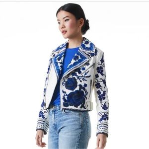 Alice + Olivia CODY EMBROIDERED LEATHER MOTO JACKET